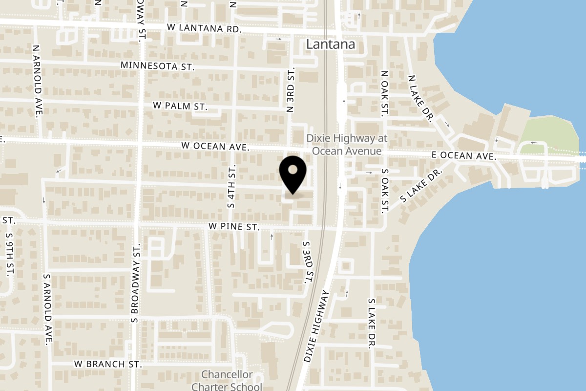 Map showing the location of Rey Tacos on 316 W Mango St in Lantana
